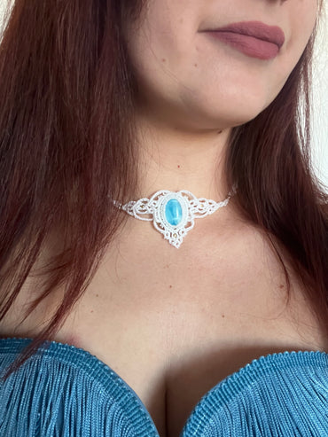 Necklace "Snow" with larimar