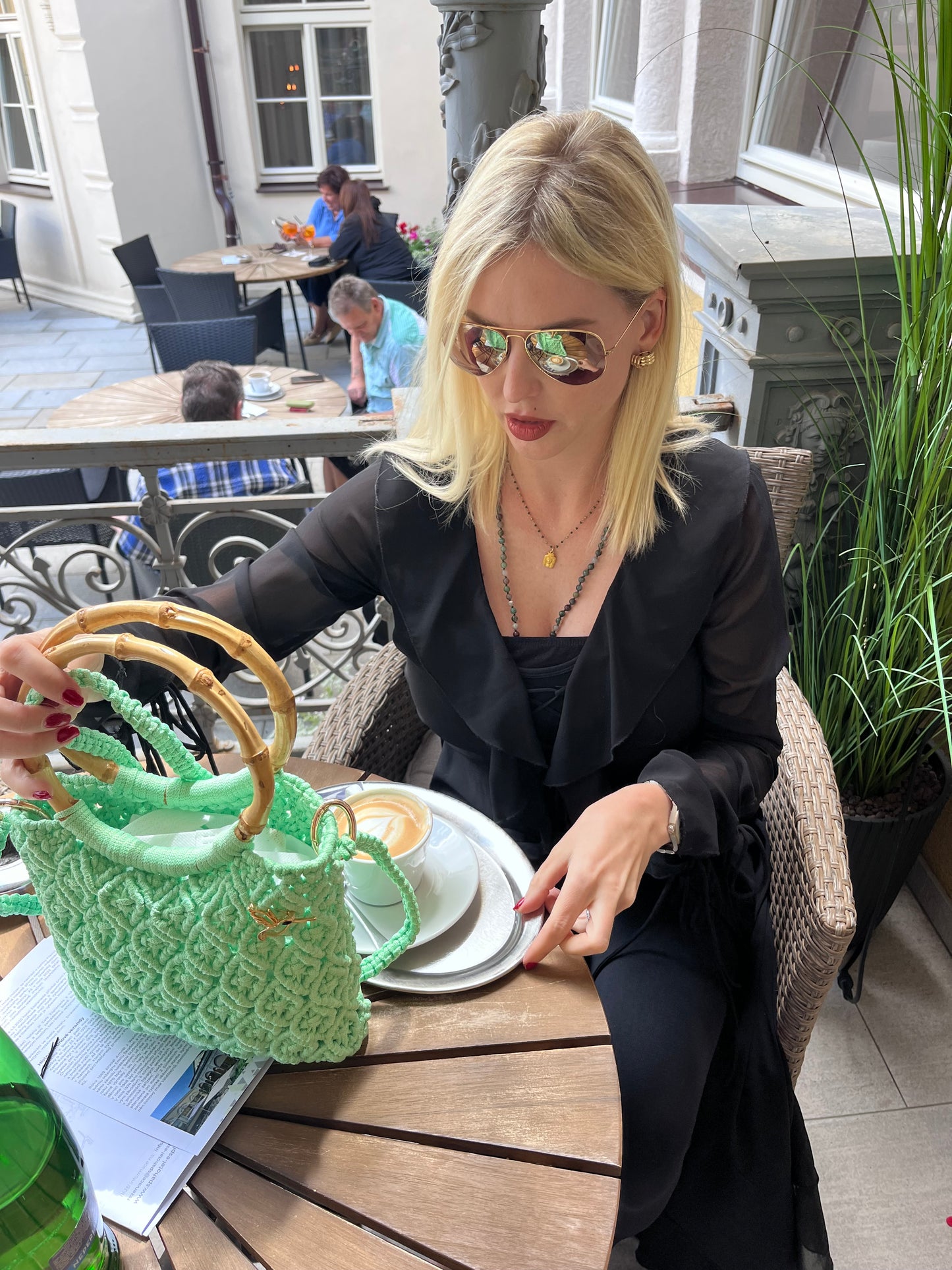 Makramee-Tasche Diamond Pistazie