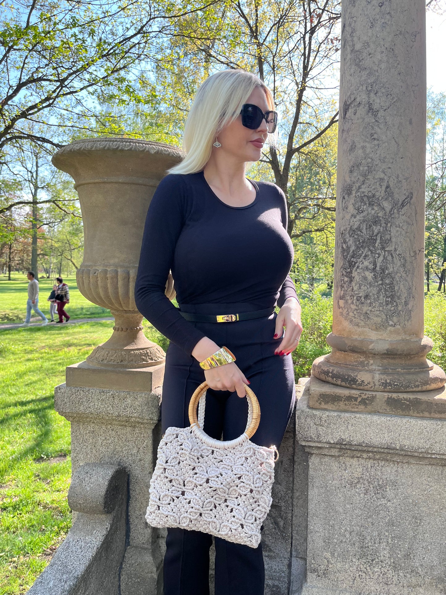Makramee-Tasche „Natural Lace“ mit Rattanhenkel