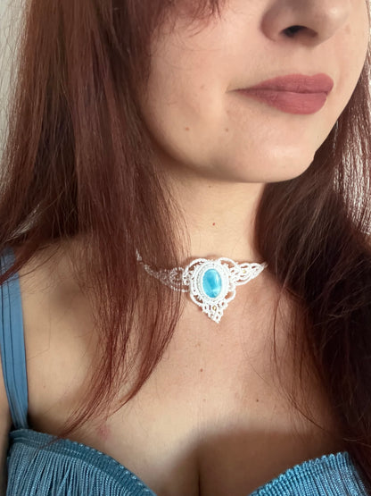 Necklace "Snow" with larimar