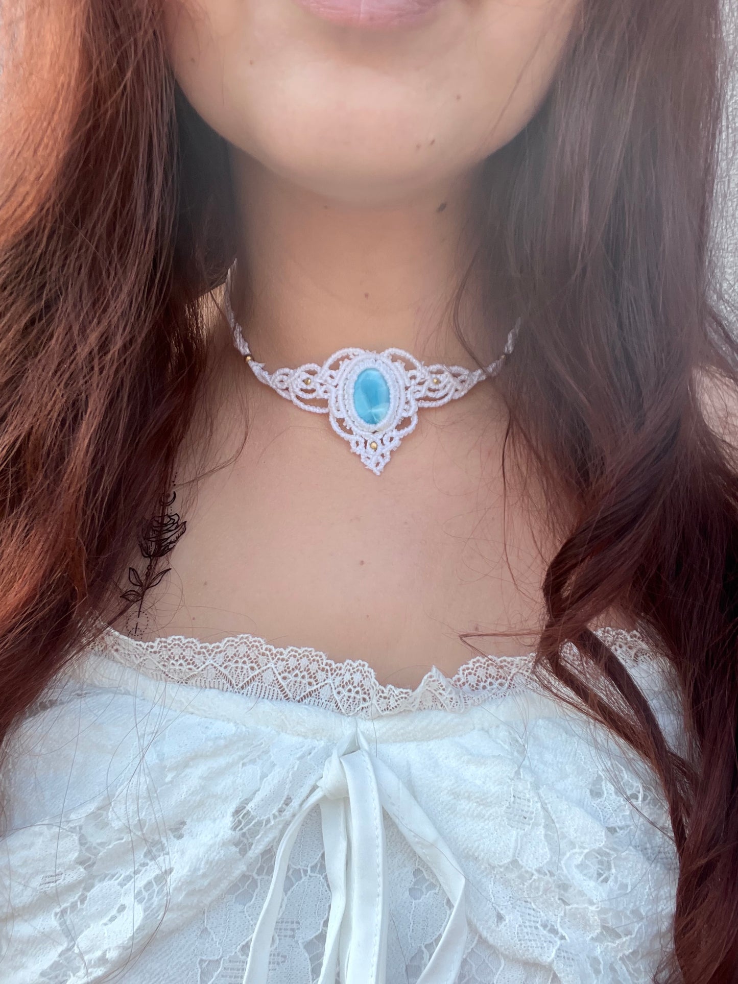 Necklace "Snow" with larimar