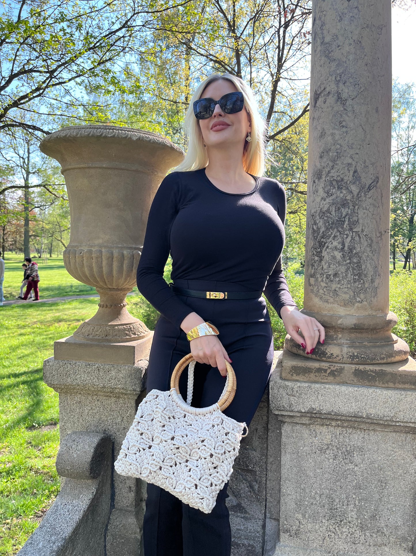 Makramee-Tasche „Natural Lace“ mit Rattanhenkel