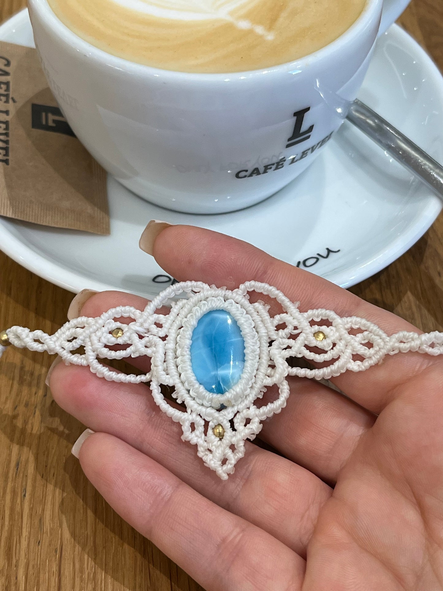 Necklace "Snow" with larimar